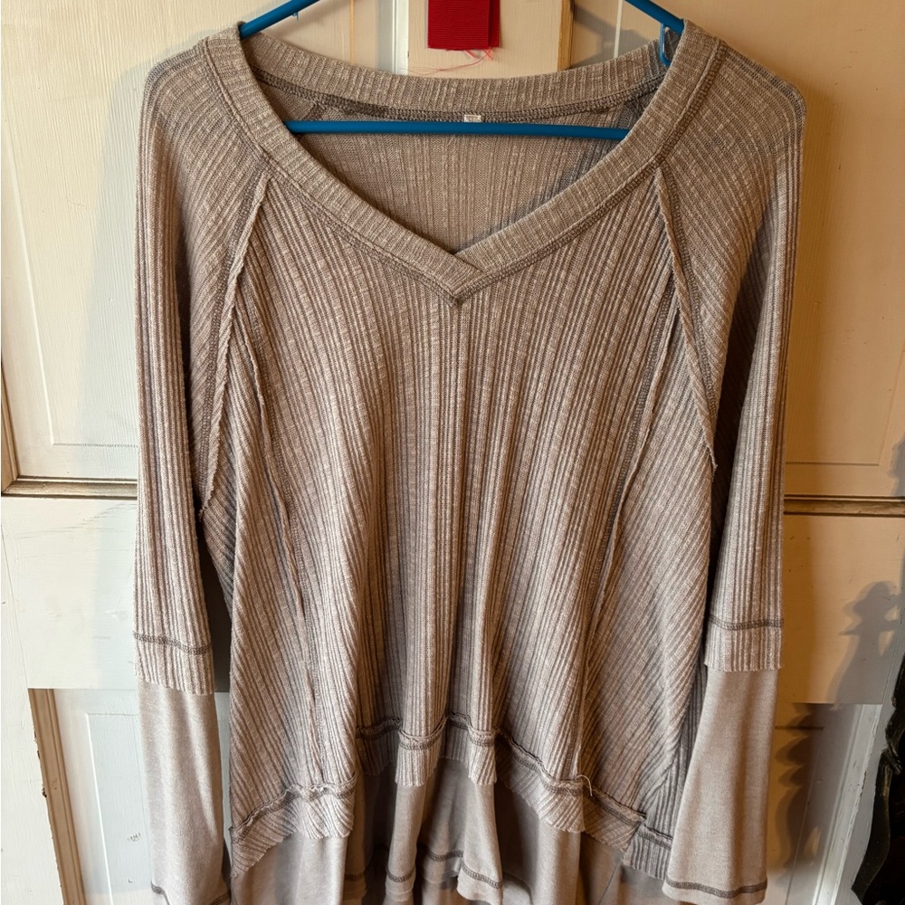Grey Ribbed V-Neck Sweater